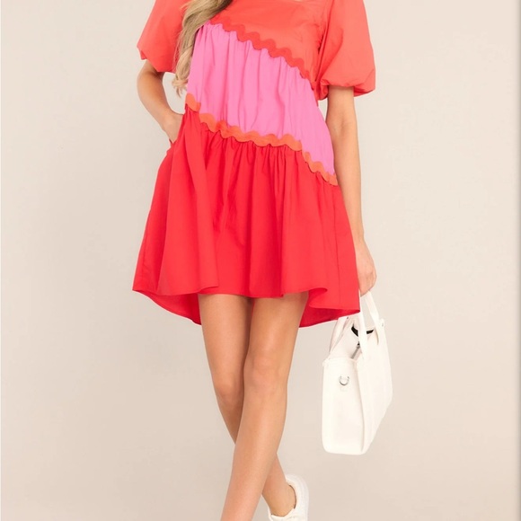 EVERYONE'S FAVORITE RED MULTICOLOR RICKRACK MINI DRESS - Picture 4 of 9